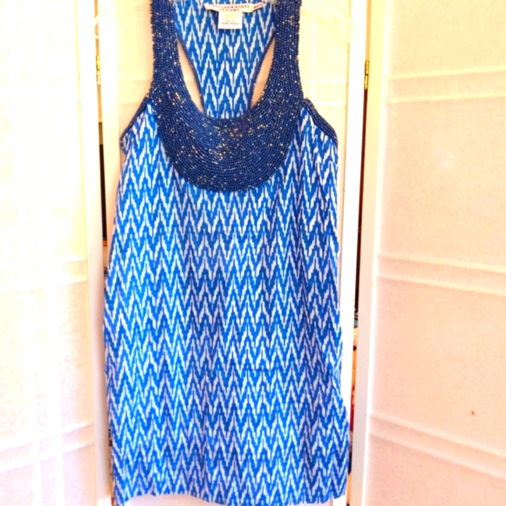GRETCHEN SCOTT DESIGN cotton white blue mini dress